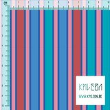 Blue, pink, teal and red vertical stripes fabric