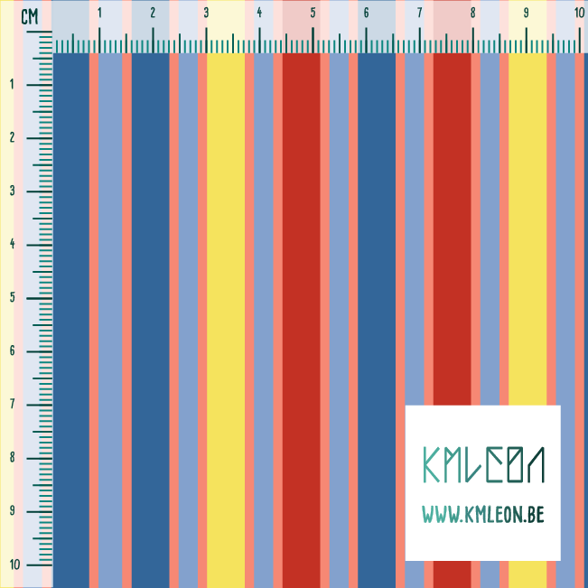 Blue, red and yellow vertical stripes fabric