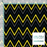 Yellow, grey and dark teal chevron fabric