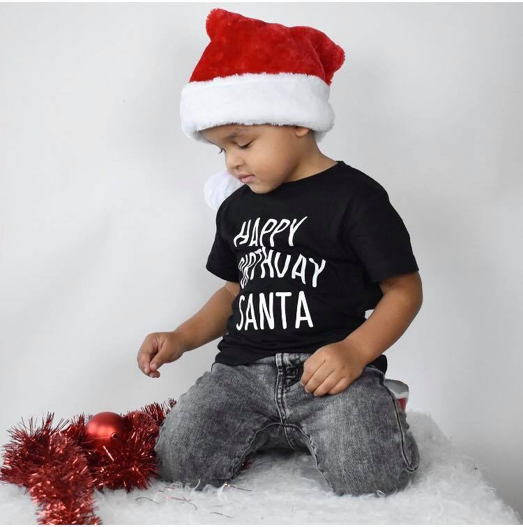 'Happy birthday Santa' kids shortsleeve shirt