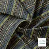 Geometric shapes in dark teal, yellow, orange and black fabric