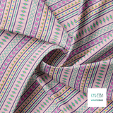 Geometric shapes in yellow, green, pink and purple fabric