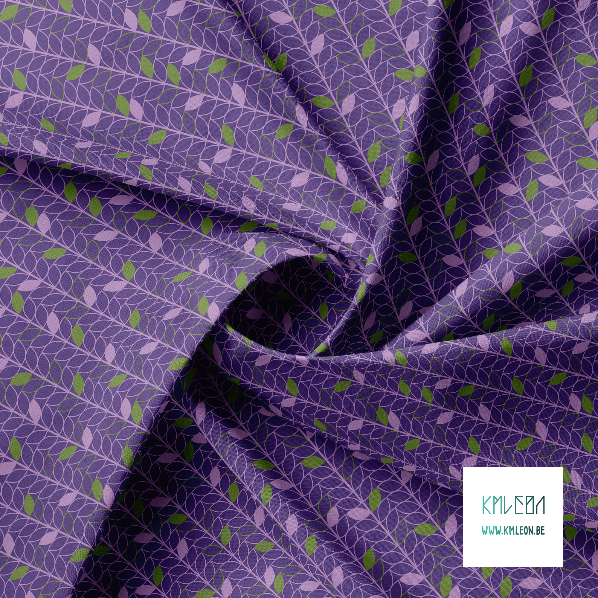 Purple and green leaves fabric