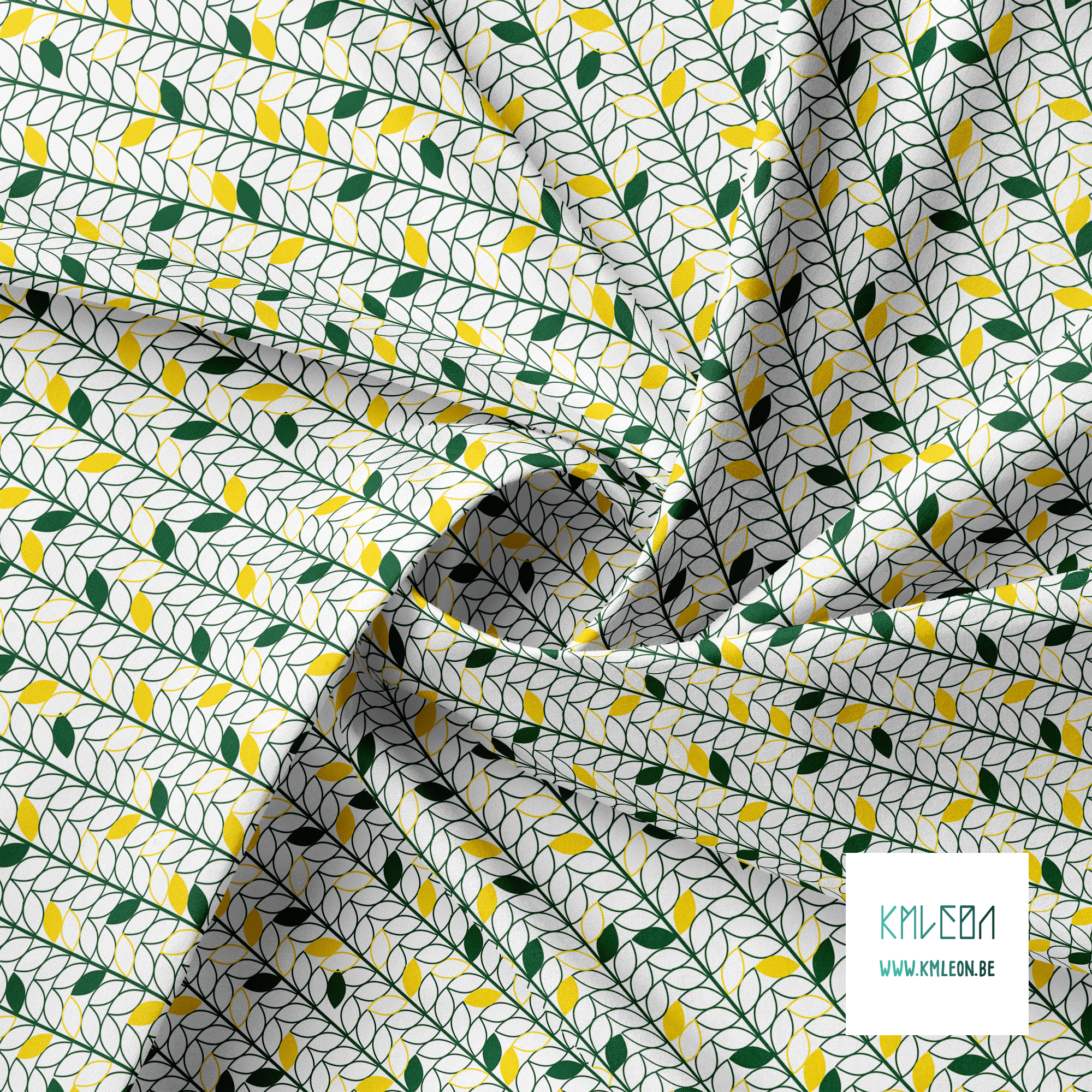 Green and yellow leaves fabric