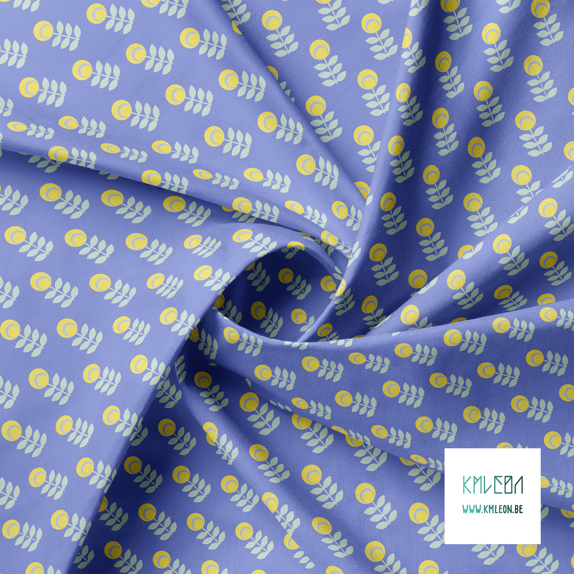 Yellow and green scandi flowers fabric