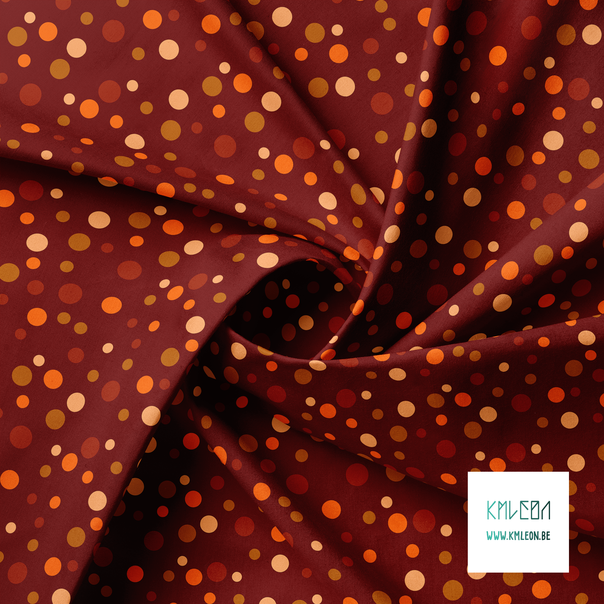 Random brown, beige and orange polka dots fabric