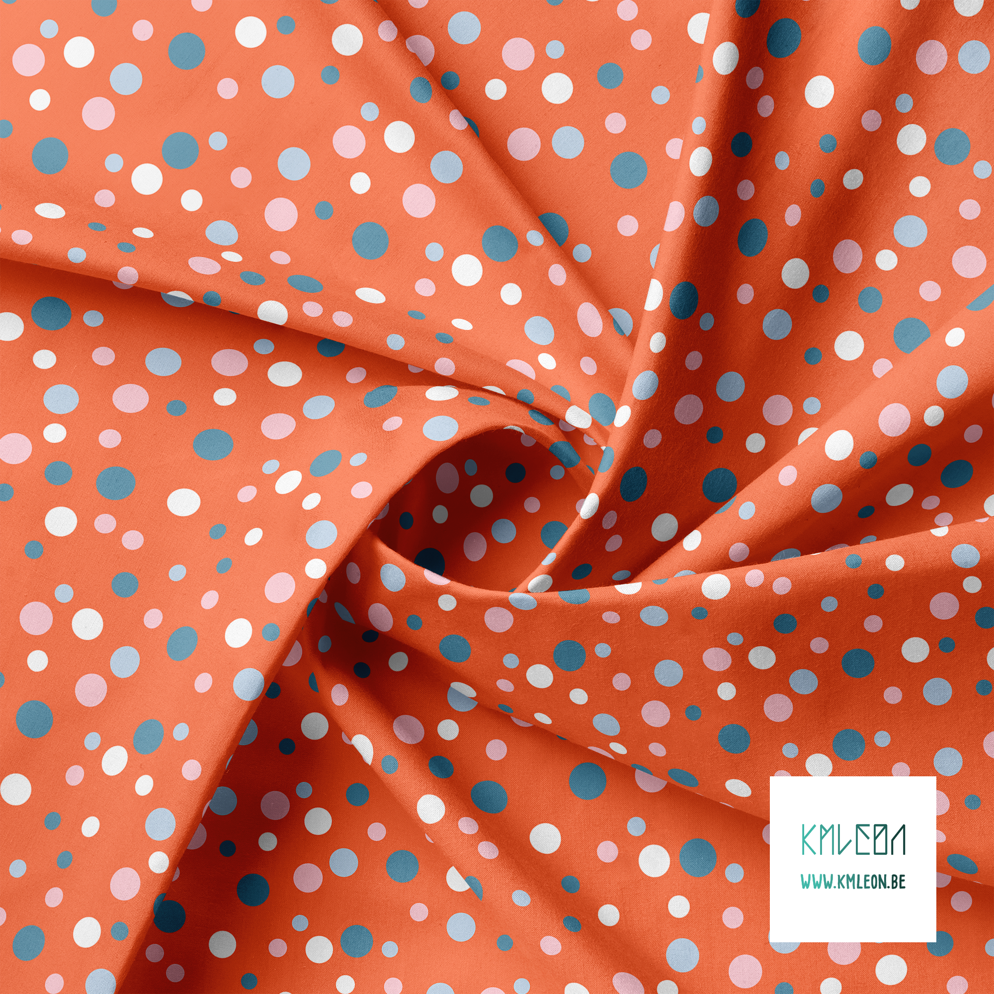 Random blue, white and pink polka dots fabric