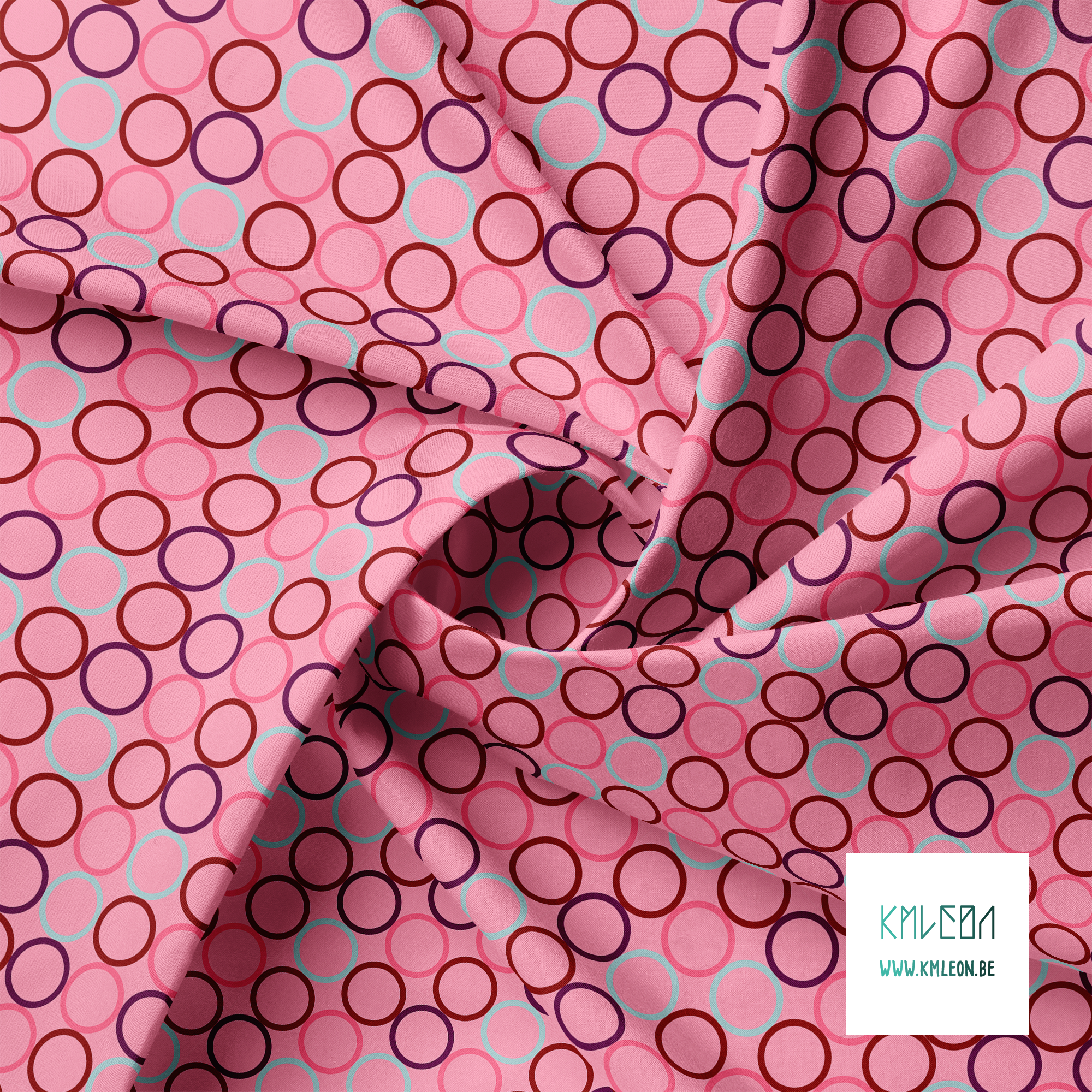 Random pink, red, purple and light blue circles fabric