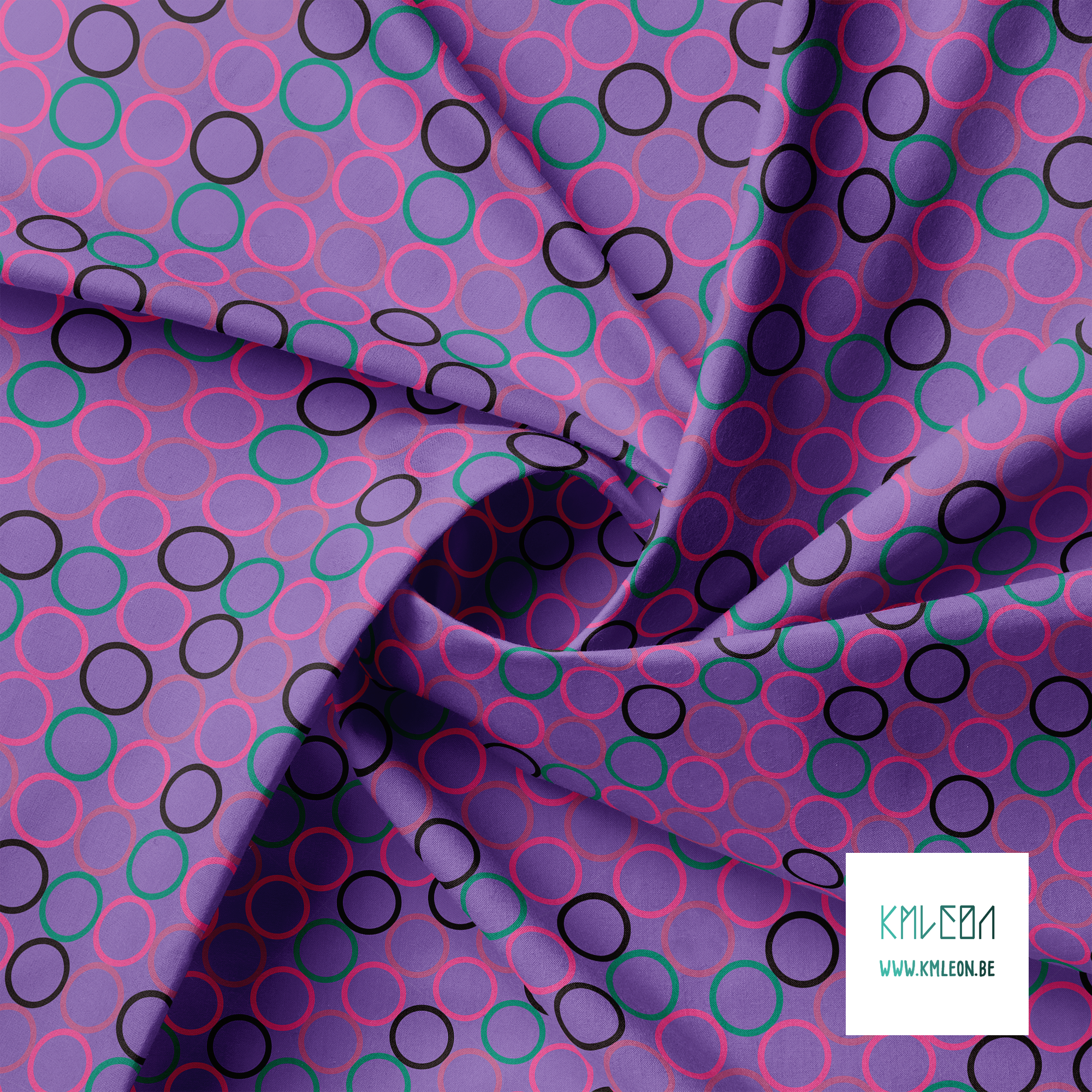 Random pink, green and black circles fabric