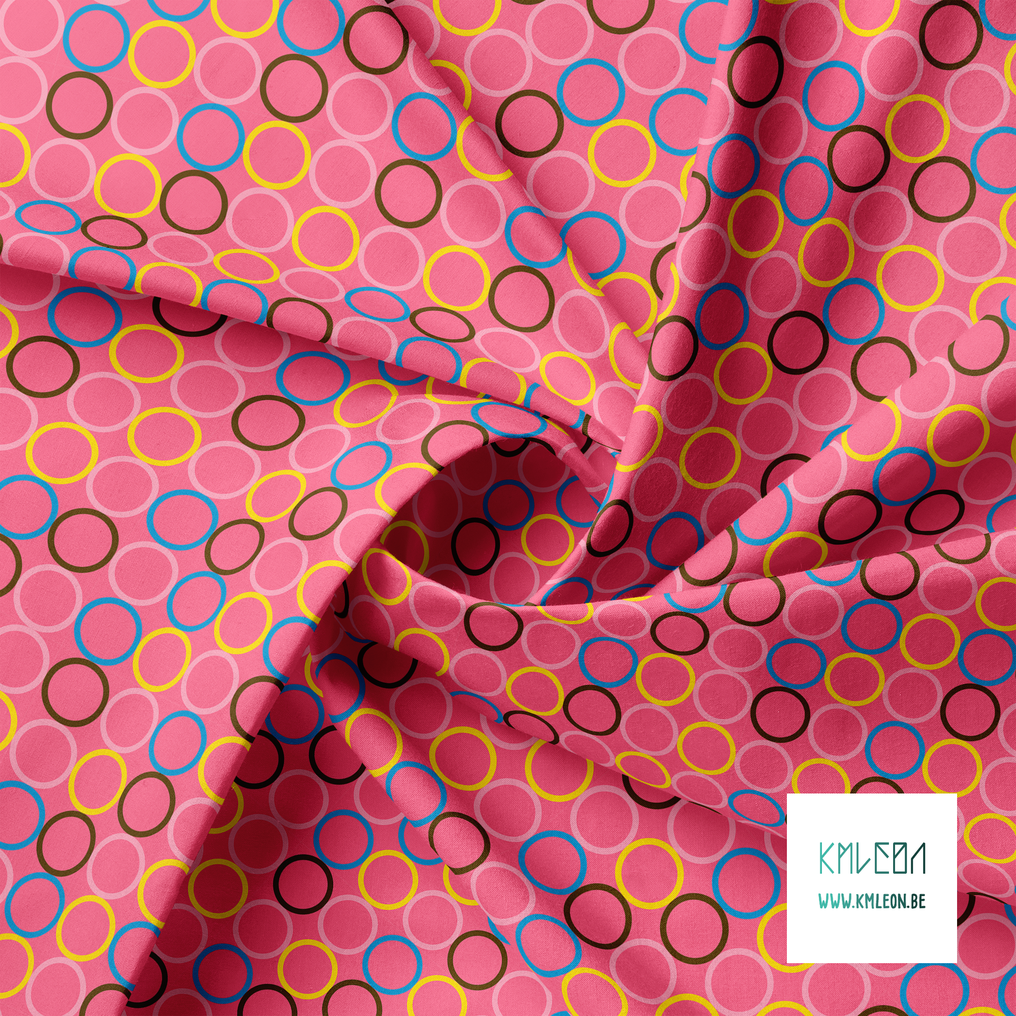 Random blue, pink and brown circles fabric