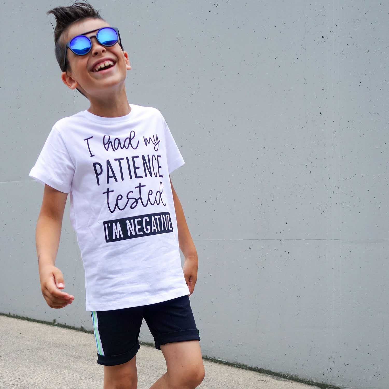 'I had my patience tested - I'm negative' kids shortsleeve shirt