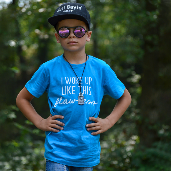 'I woke up like this - flawless' kids shortsleeve shirt