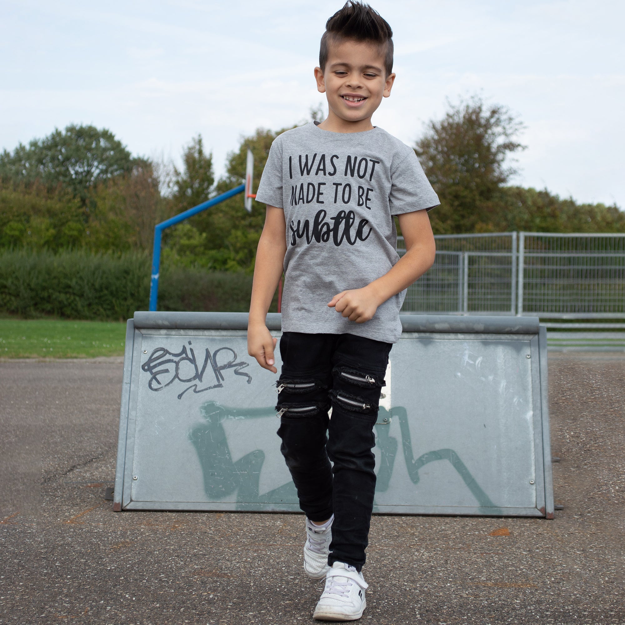 'I was not made to be subtle' kids shortsleeve shirt