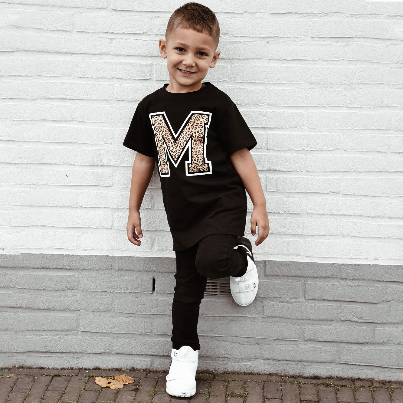 Leopard letter kids shortsleeve shirt