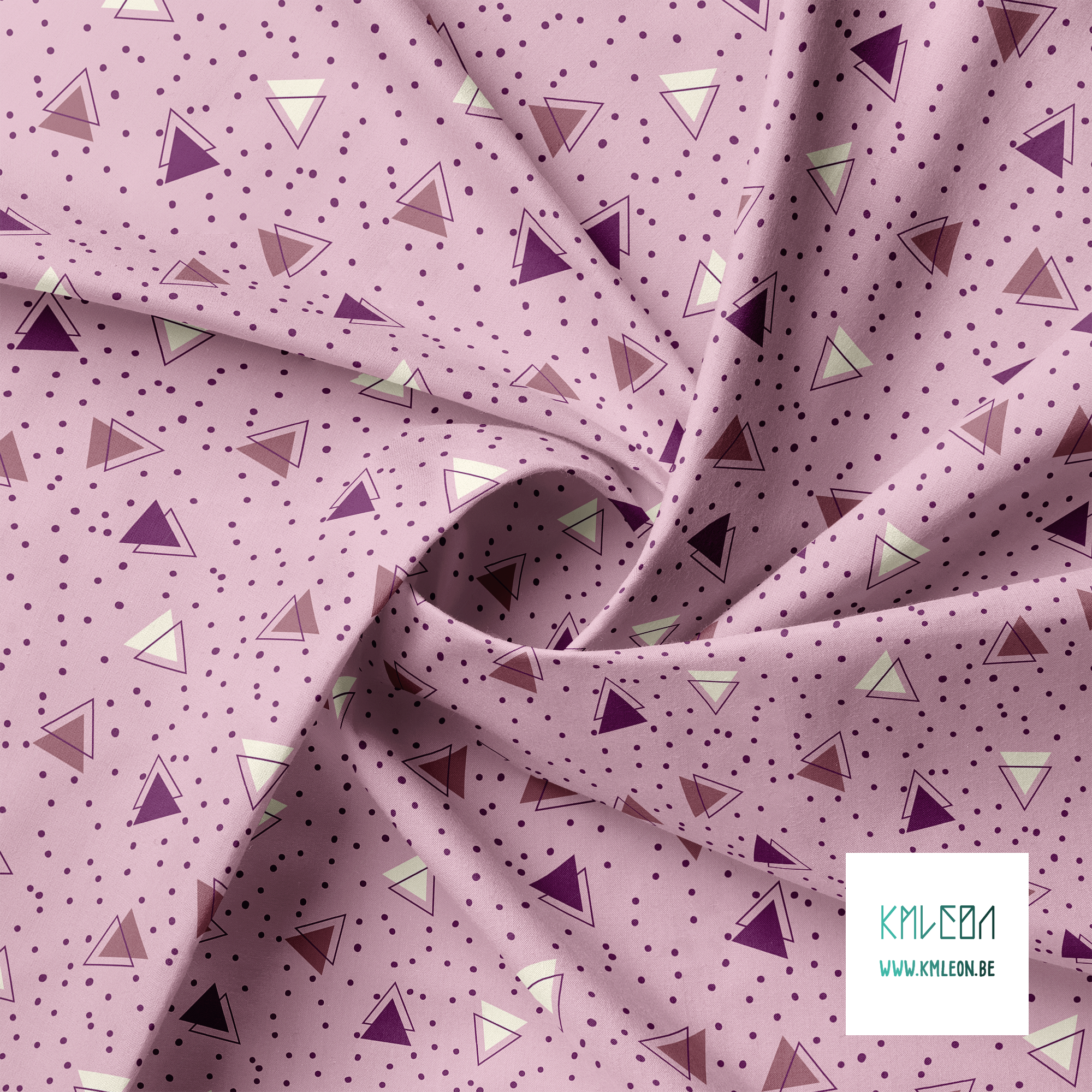 Pink, cream and purple triangles and purple dots fabric