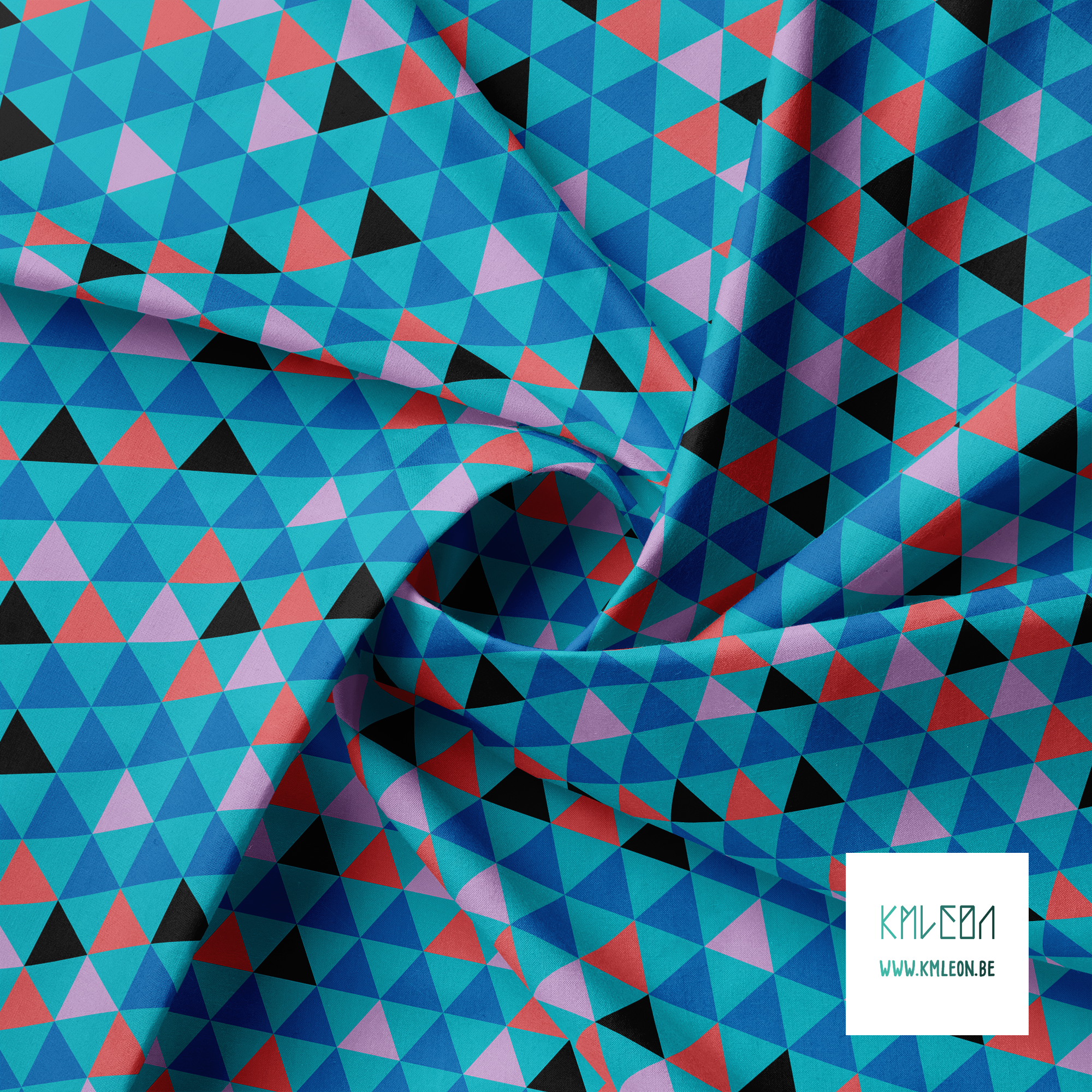 Red, blue, black and purple triangles fabric