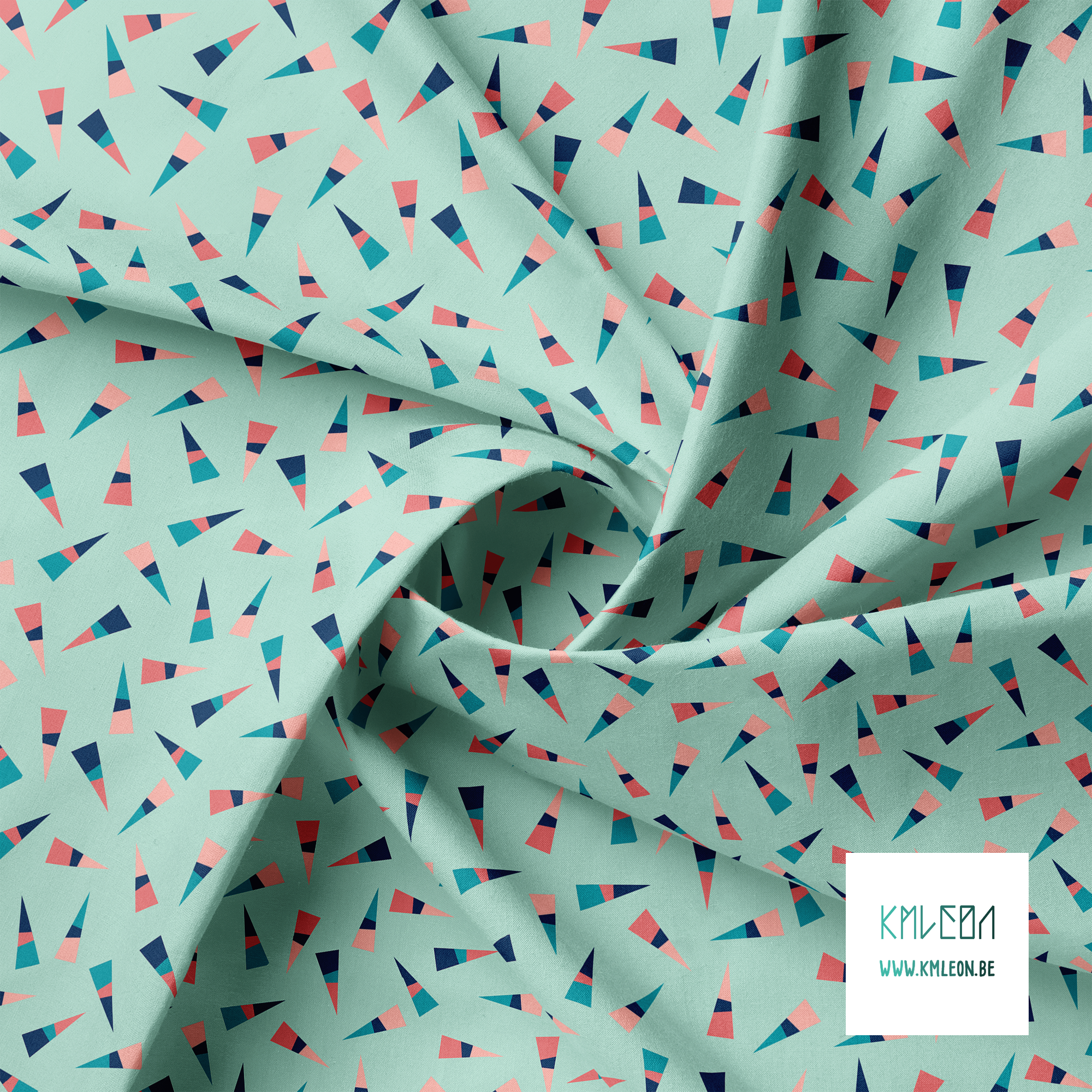 Navy, teal and pink triangles fabric