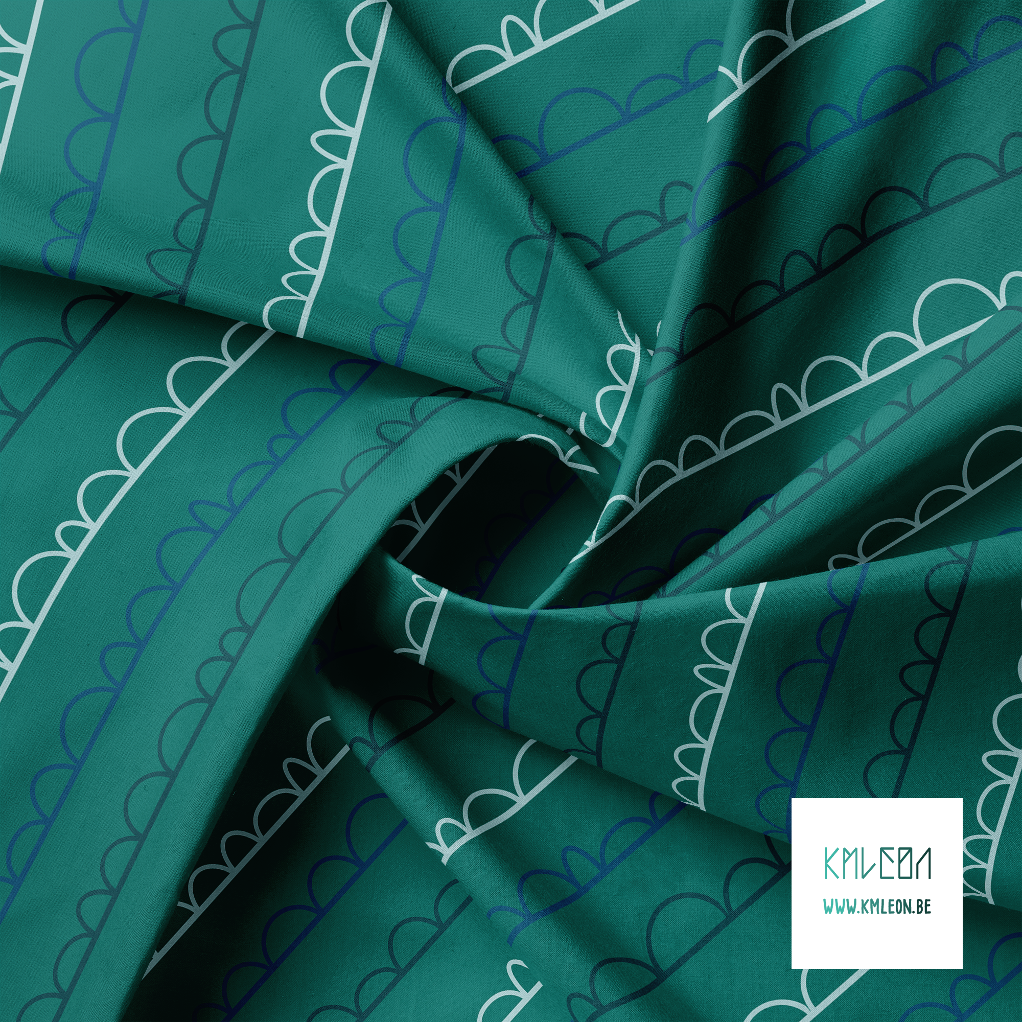 Green and blue irregular arches fabric