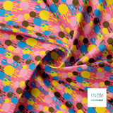 Yellow, blue, pink and brown graffiti fabric