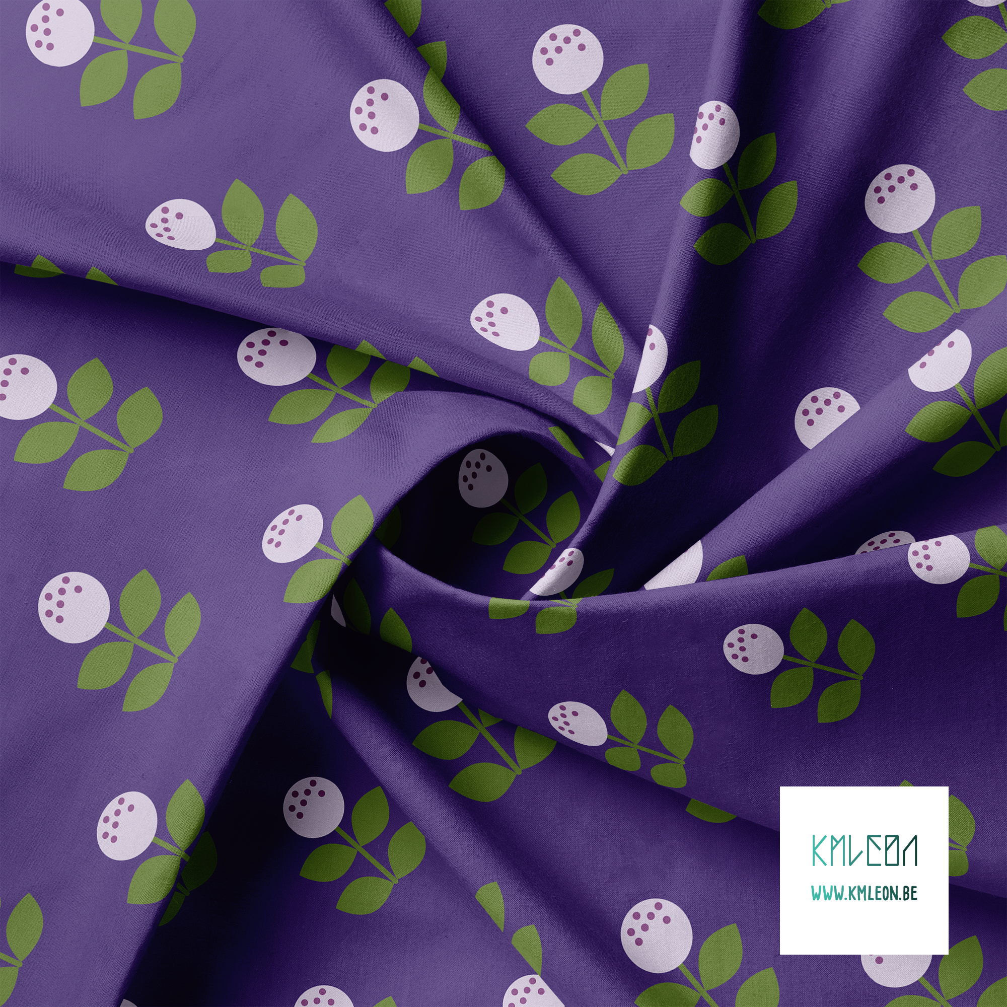 Large purple and green flowers fabric