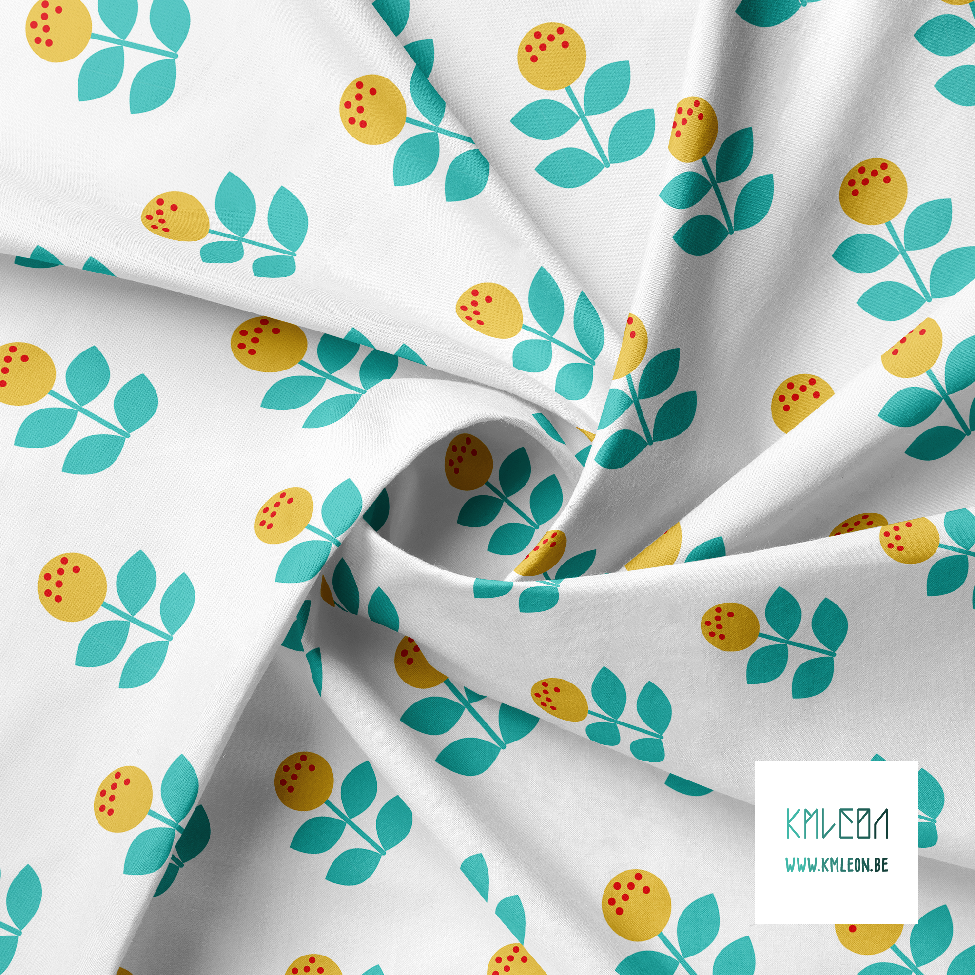 Large yellow and teal flowers fabric