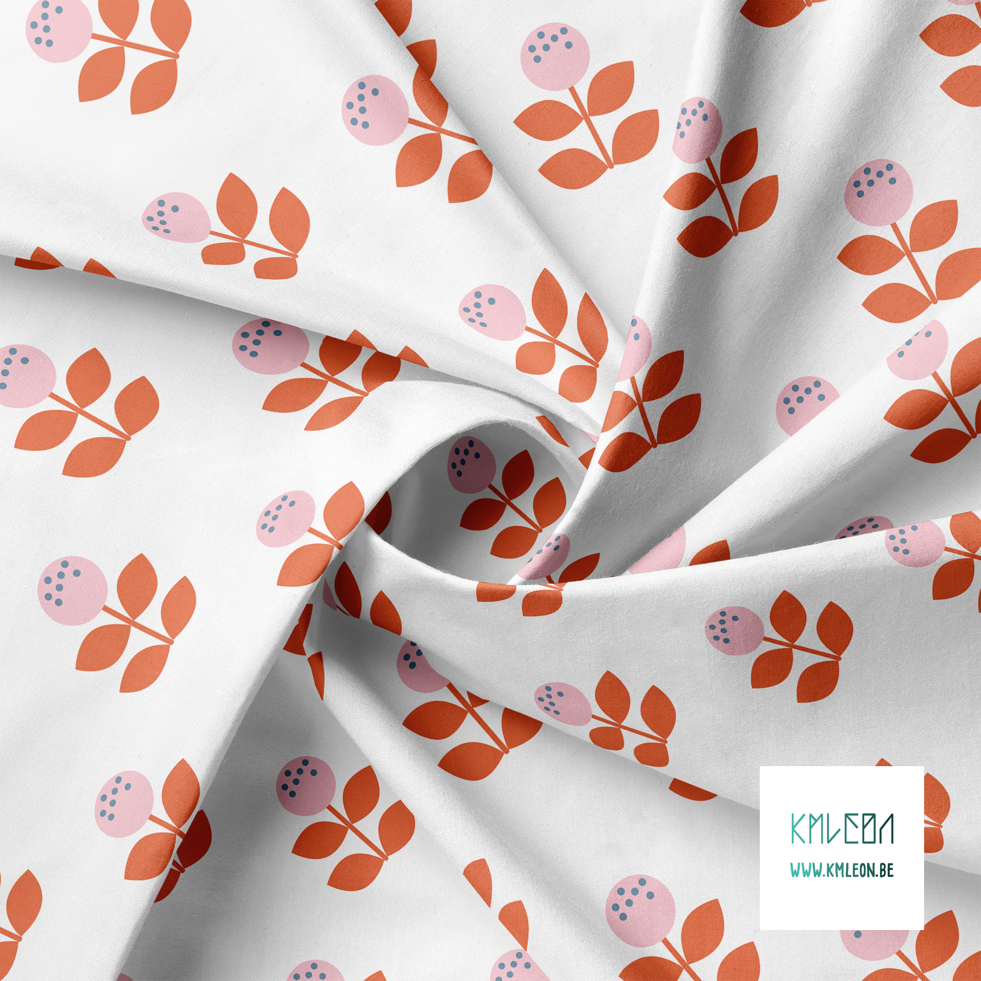 Large pink and orange flowers fabric