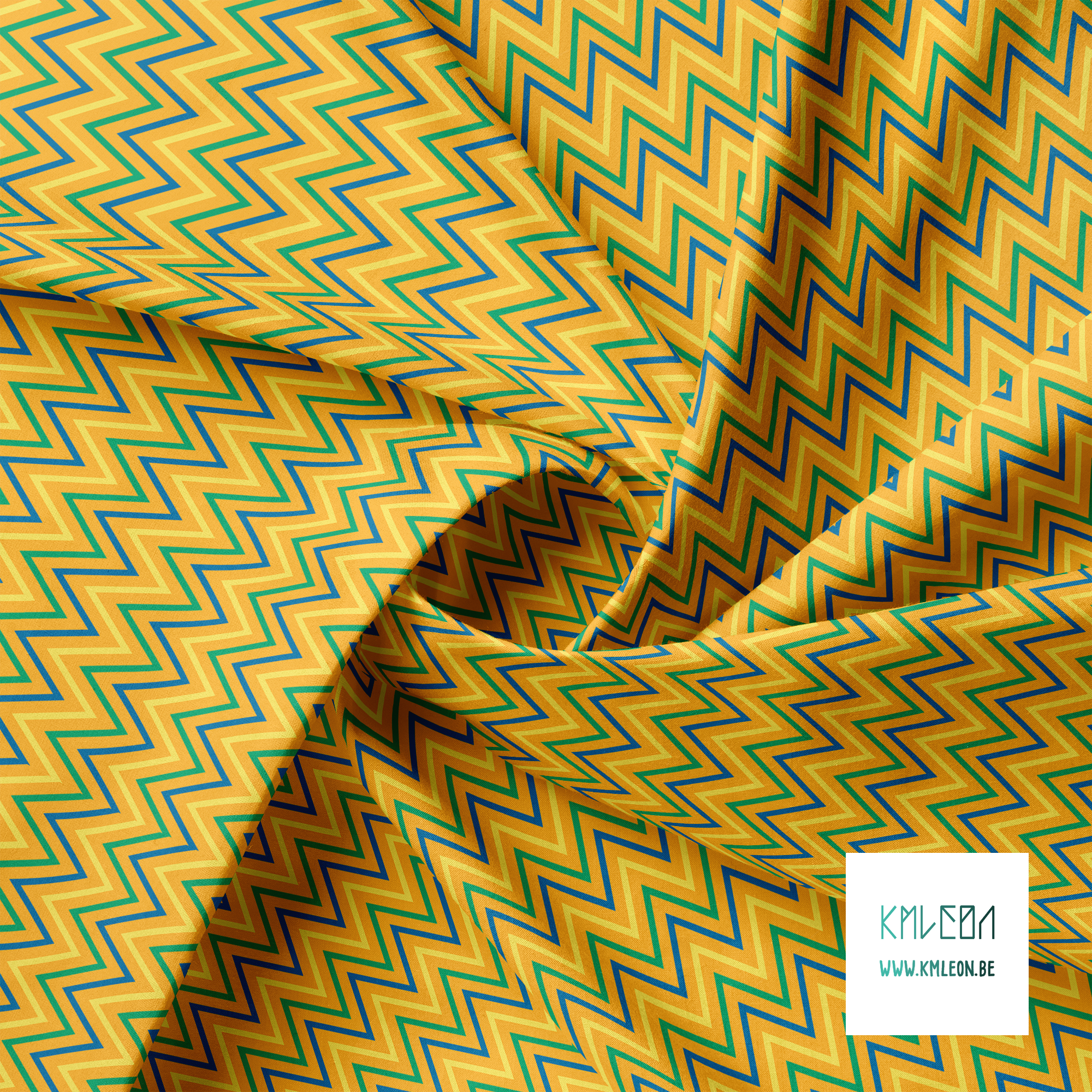 Yellow, green and blue chevron fabric