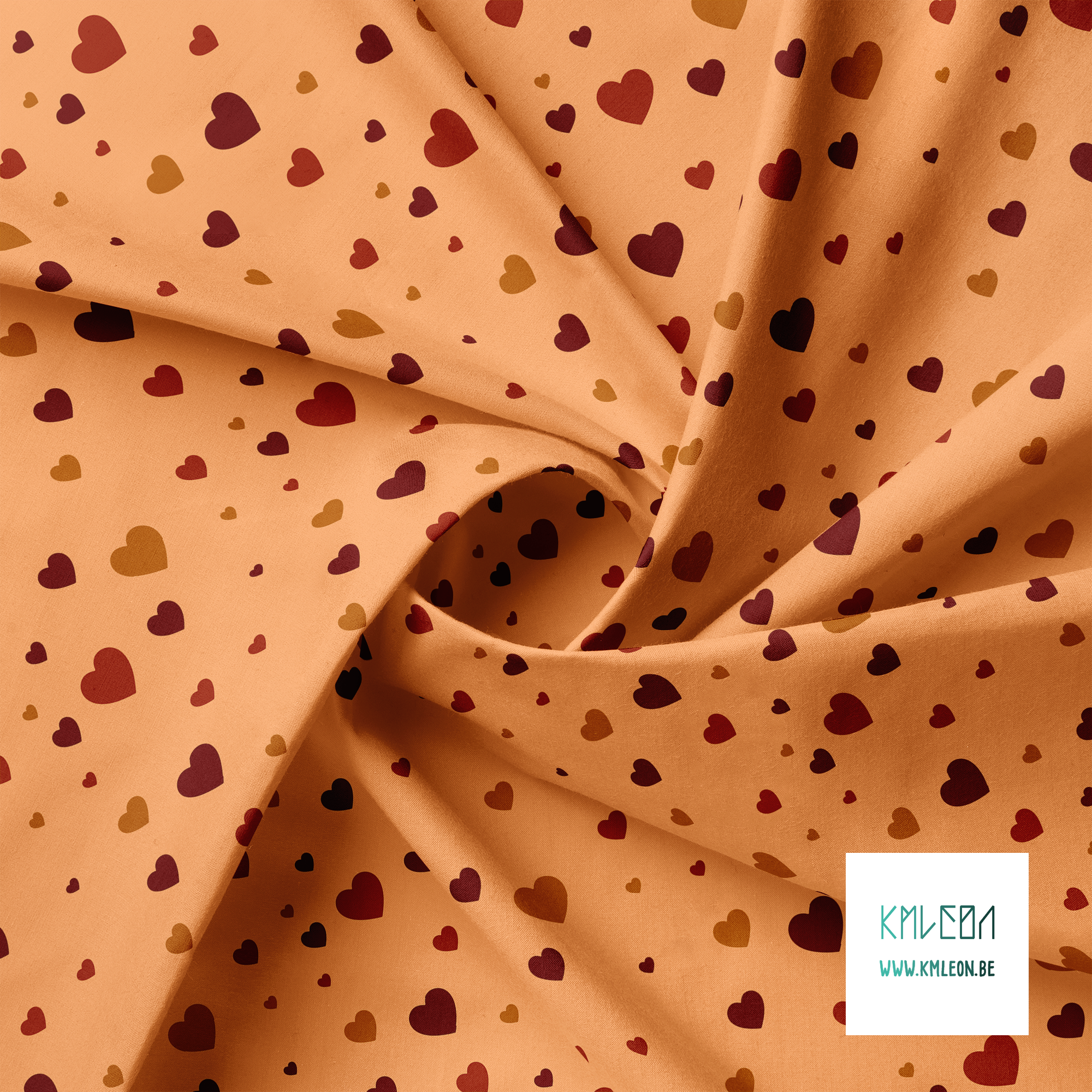 Brown hearts fabric