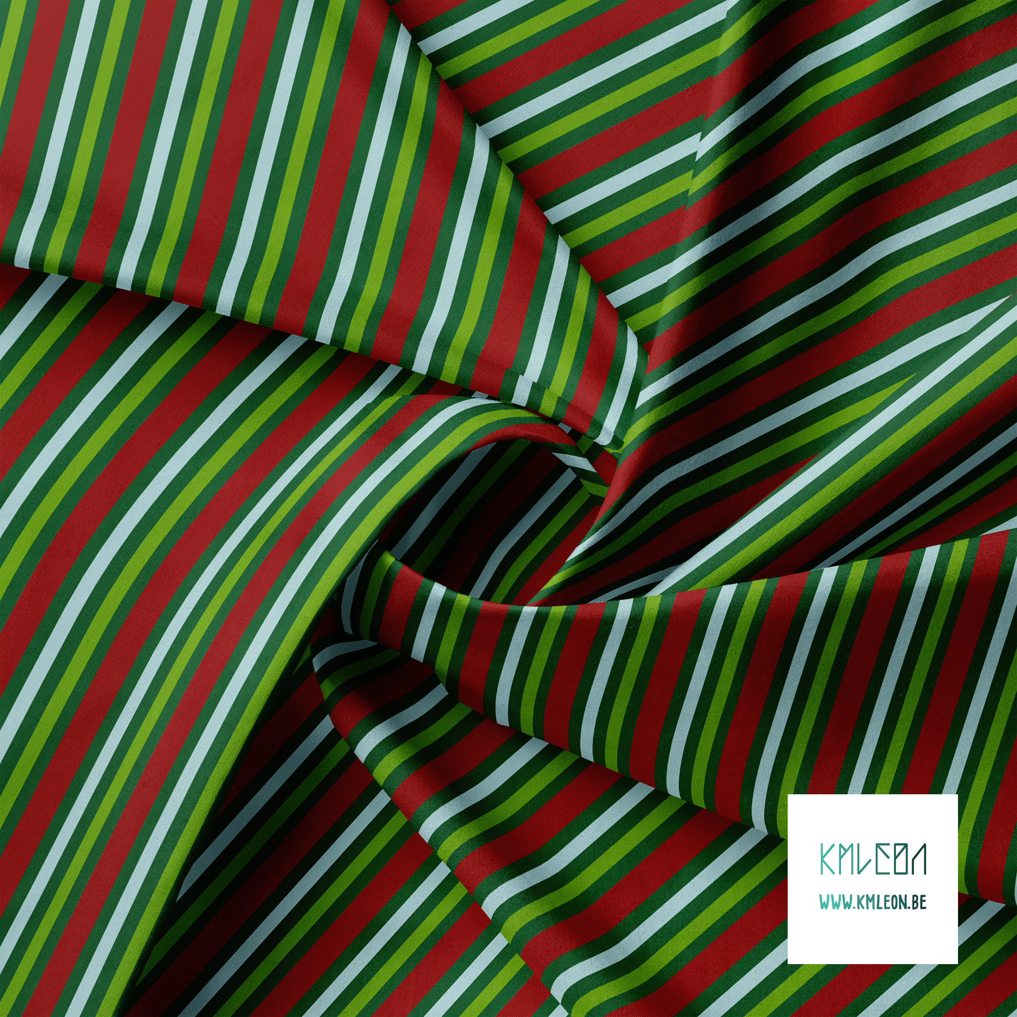 Horizontal stripes in green, red and light blue fabric