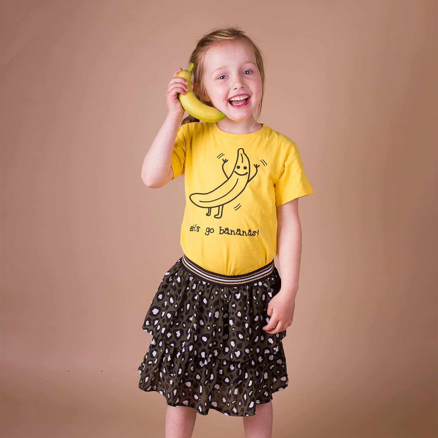 'Let's go bananas' kids shortsleeve shirt