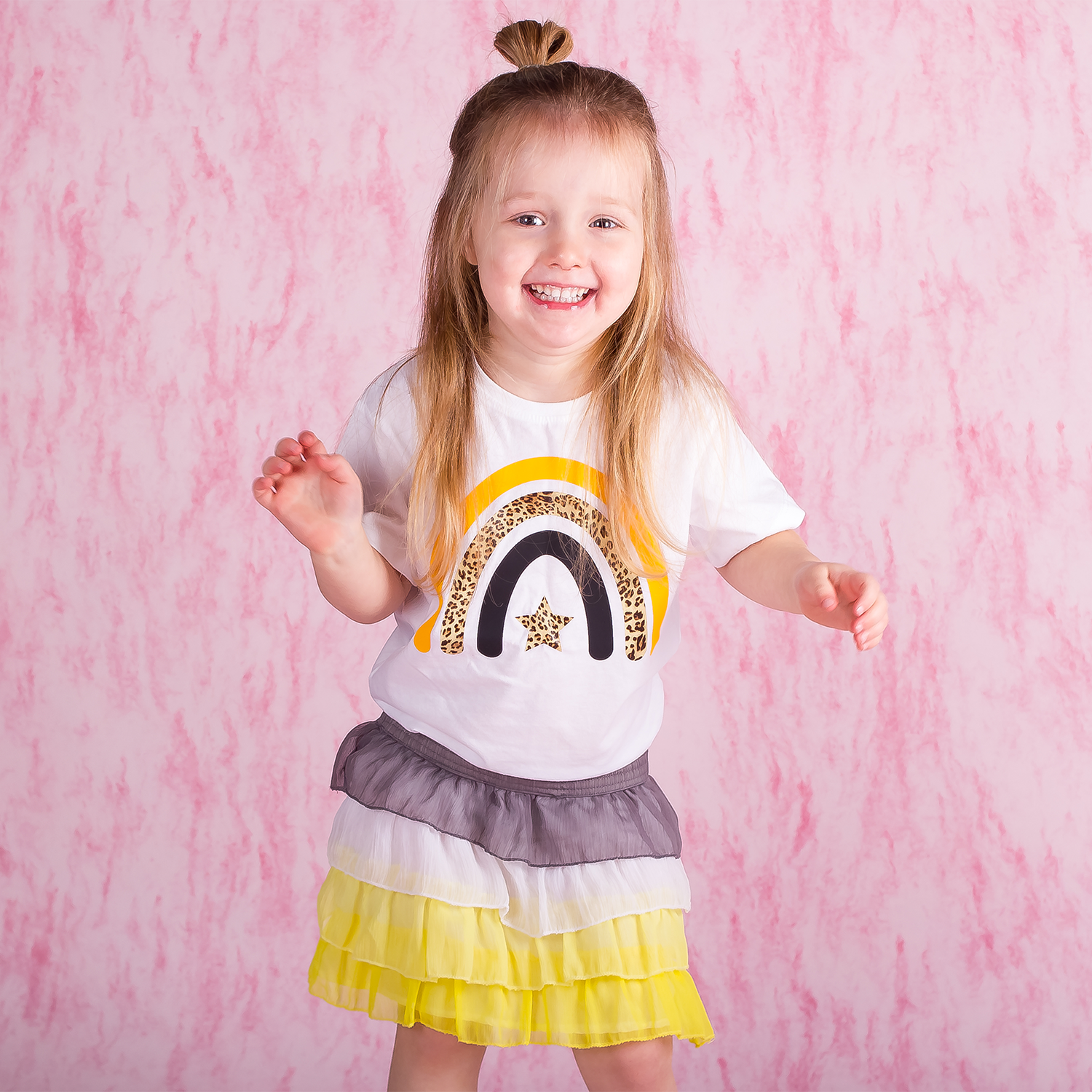 Leopard rainbow kids shortsleeve shirt