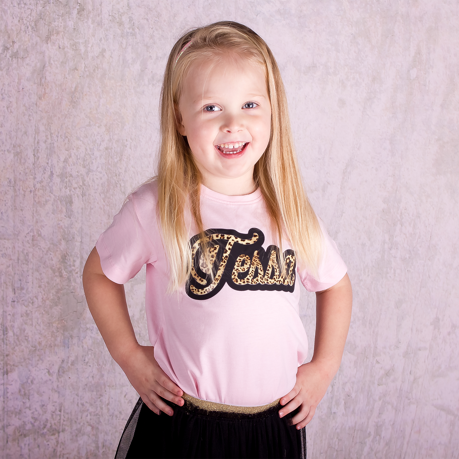 Leopard name kids shortsleeve shirt