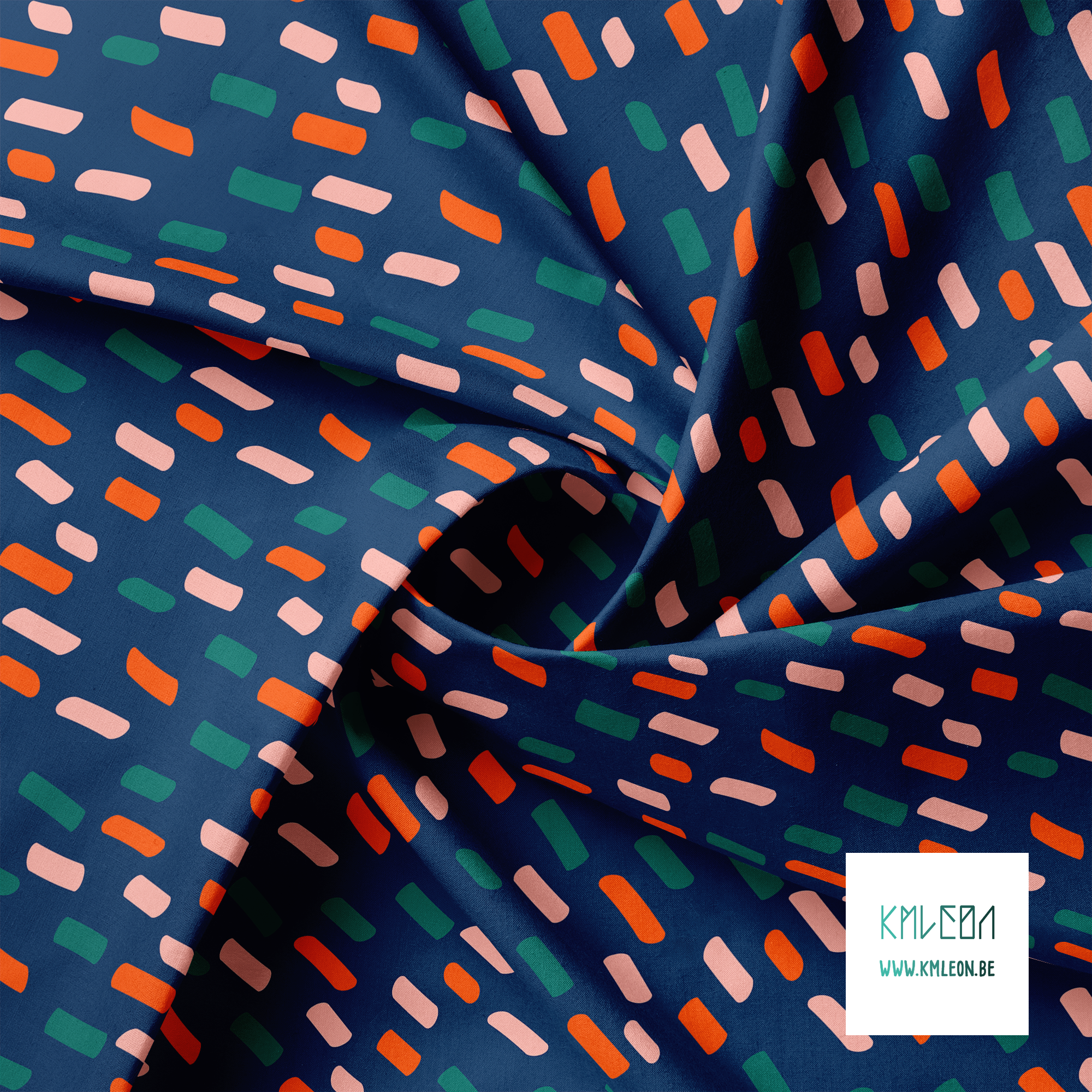 Green, orange and pink irregular stripes fabric