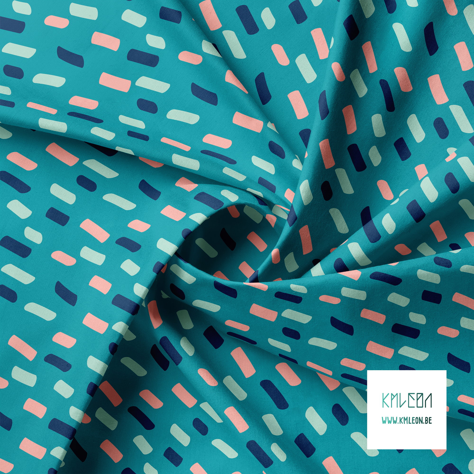 Pink, mint green and navy irregular stripes fabric