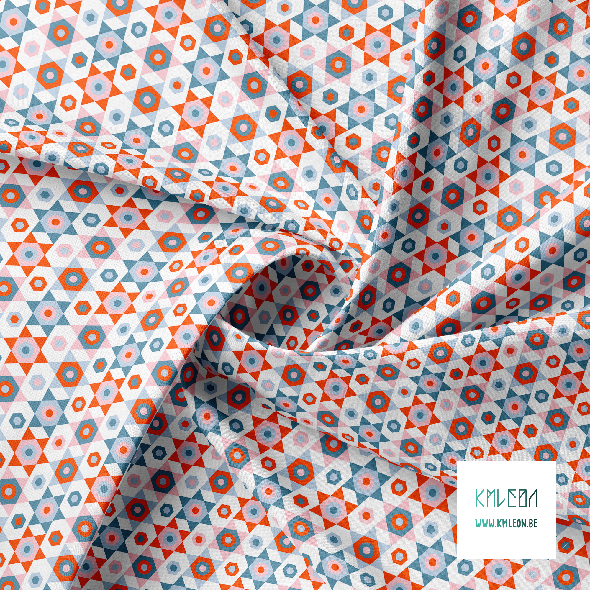 Orange, blue and pink stars fabric