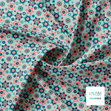 Pink, navy and teal stars fabric