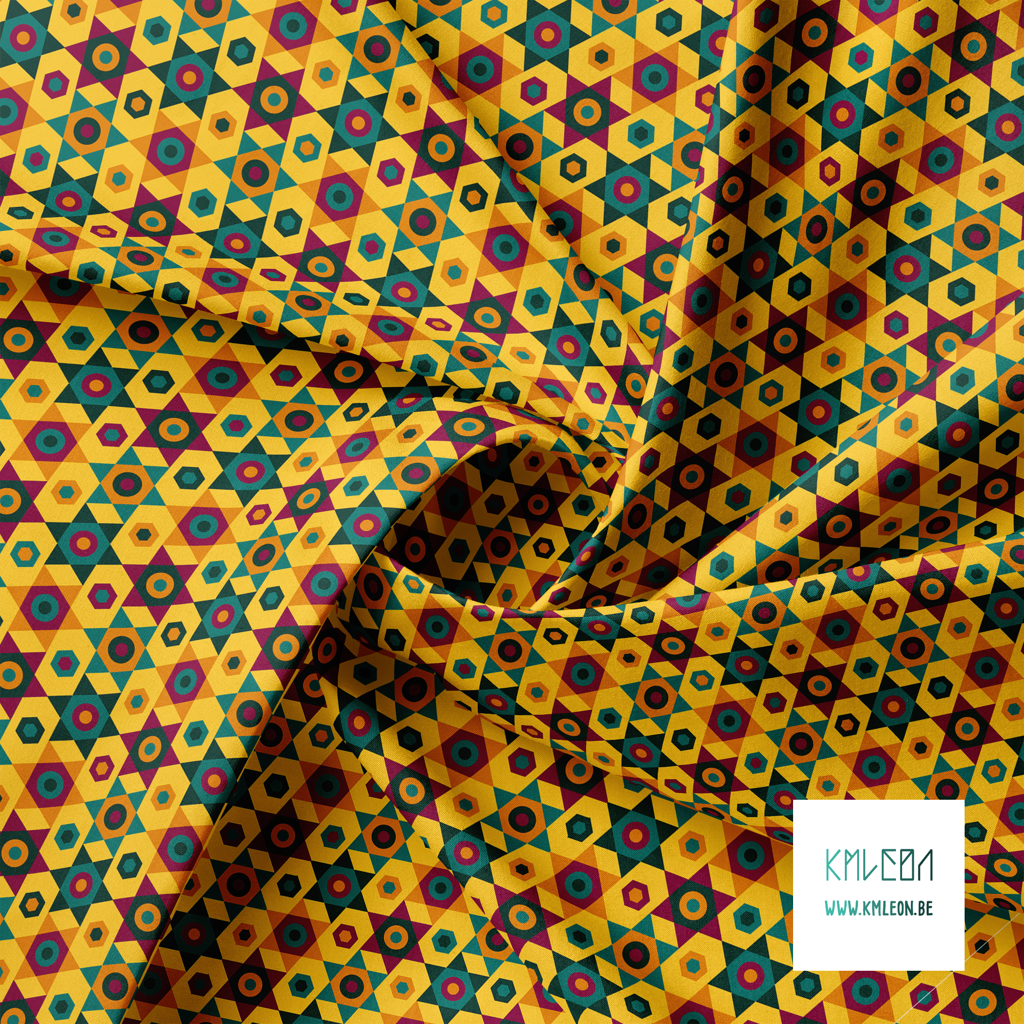 Green, orange and purple stars fabric