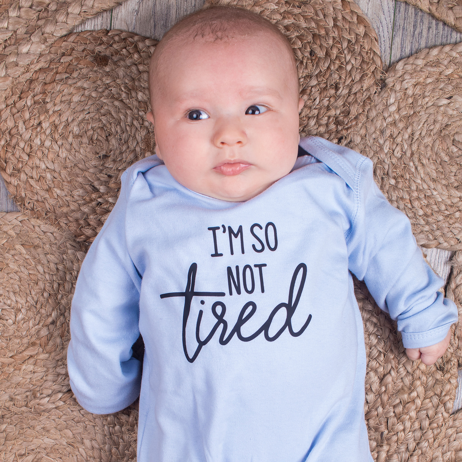 'I'm so not tired' baby romper