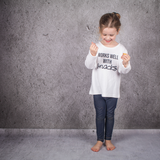 'Works well with snacks' kids longsleeve shirt