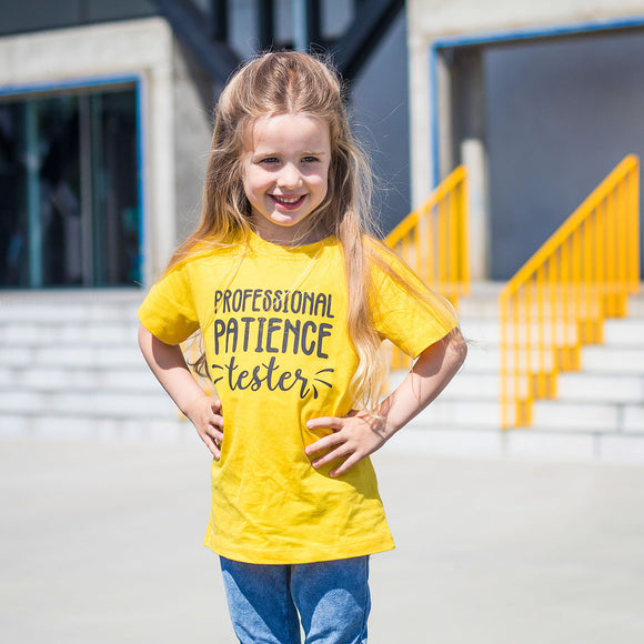 'Professional patience tester' kids shortsleeve shirt