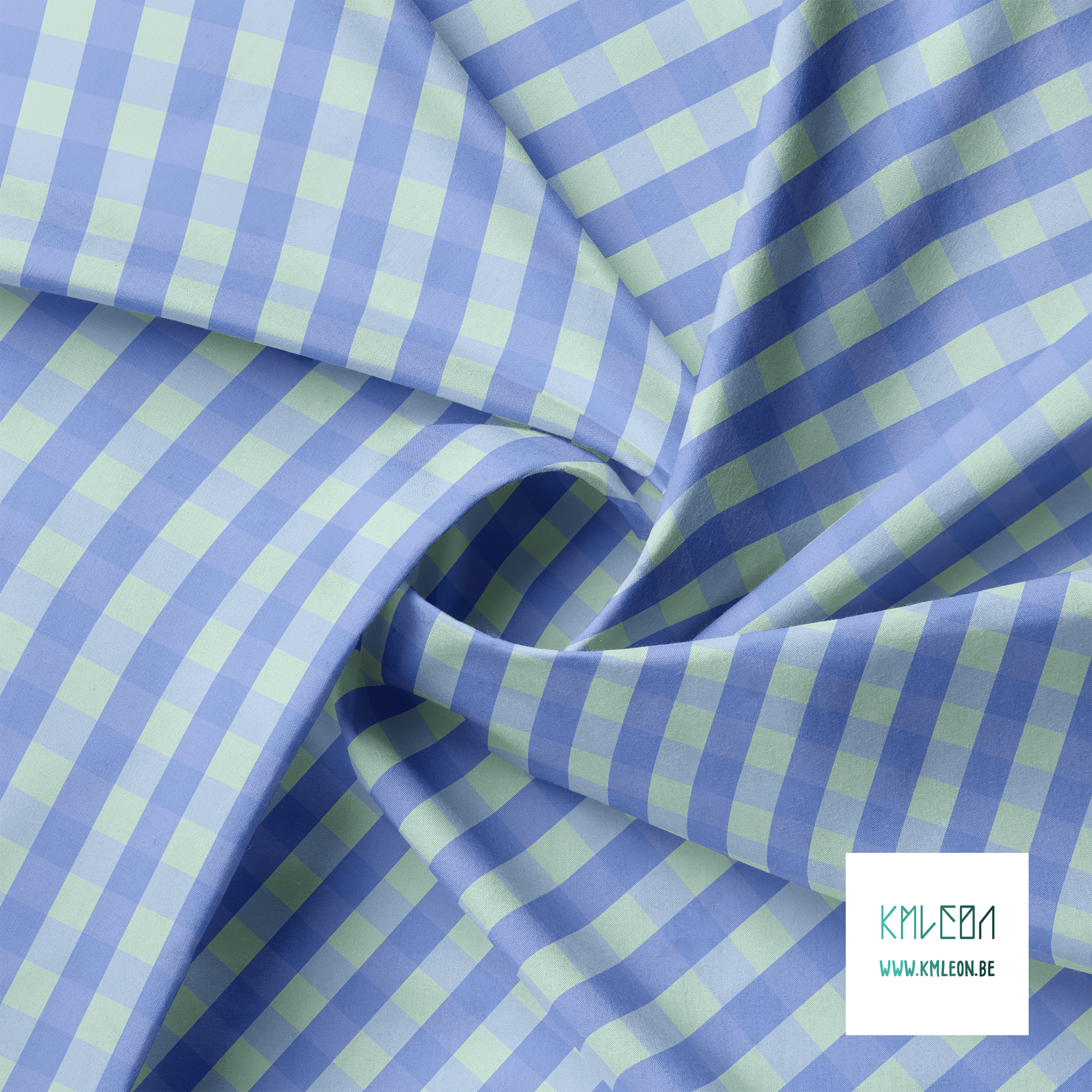 Periwinkle and mint green gingham fabric