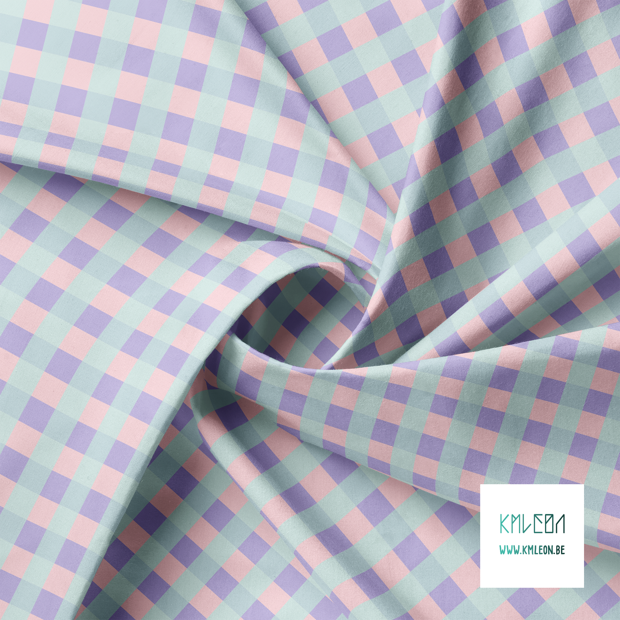 Purple, pink and green gingham fabric