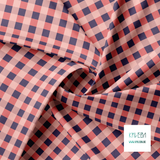 Pink and navy gingham fabric