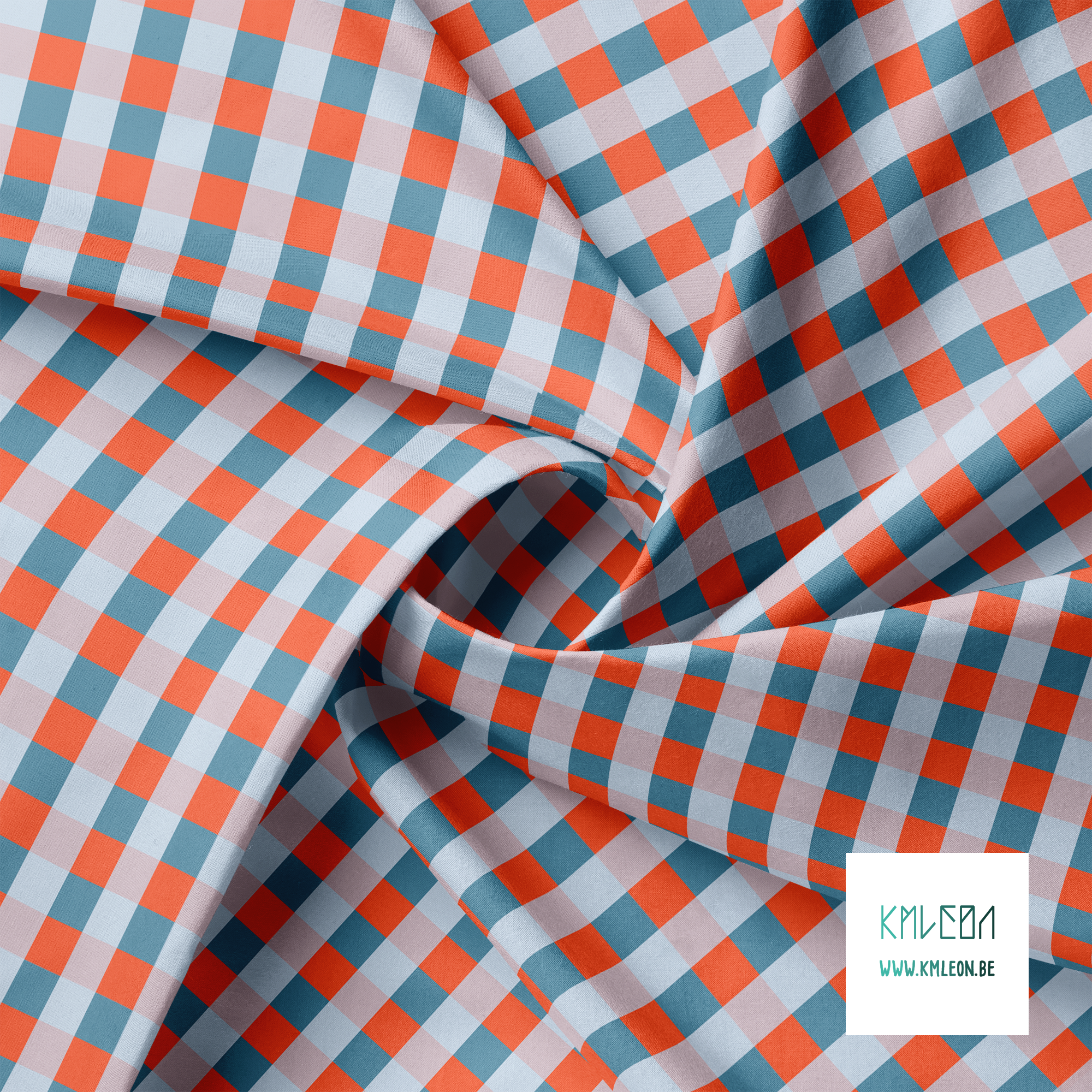 Blue and orange gingham fabric