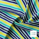 Teal, blue, navy and yellow stripes fabric