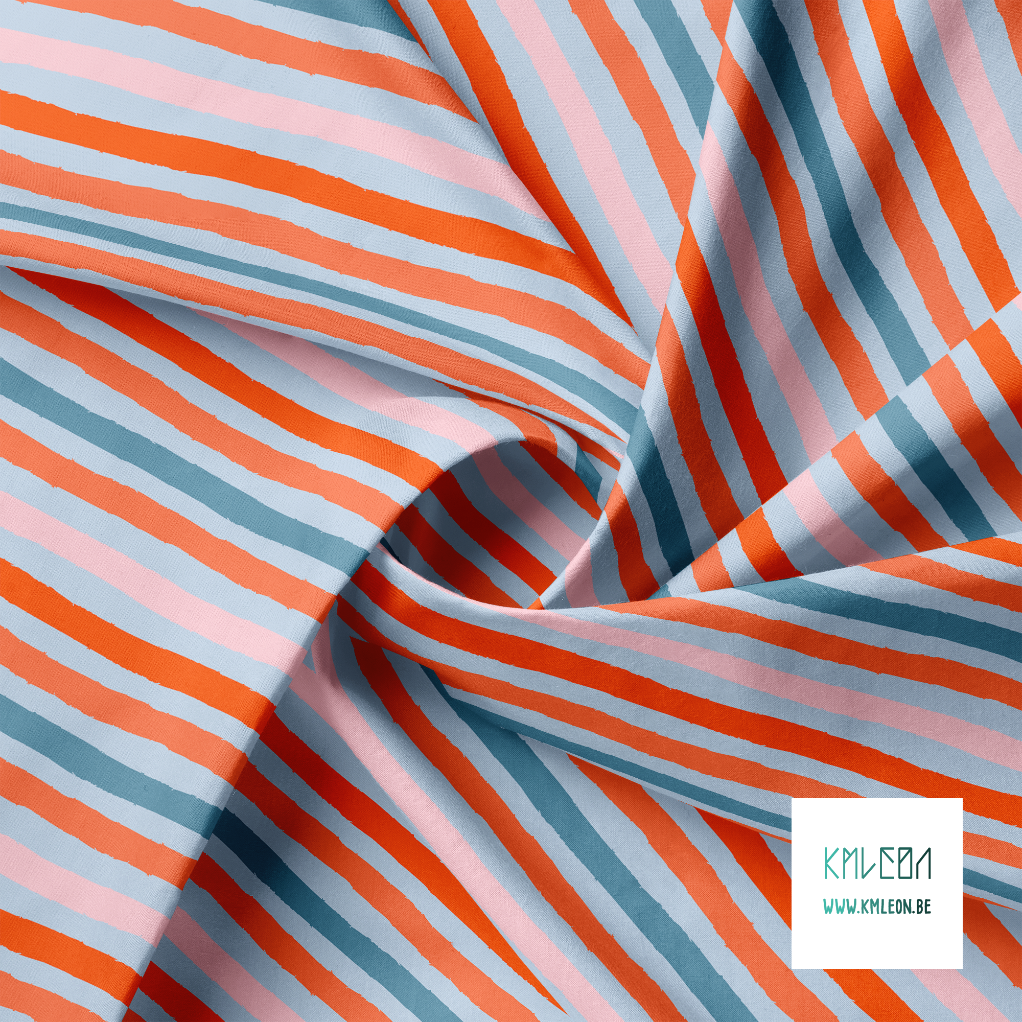 Blue, pink and orange stripes fabric