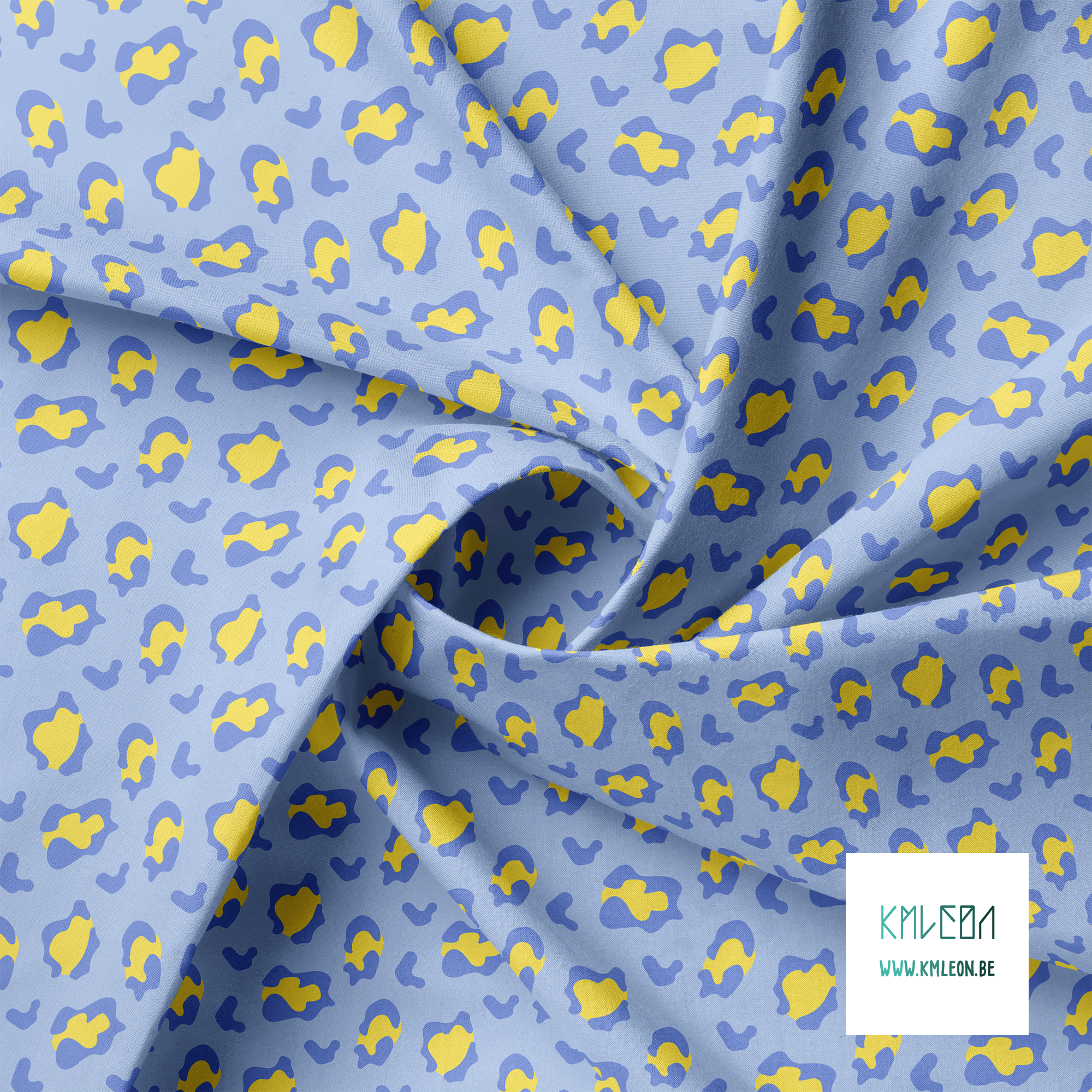 Yellow and periwinkle leopard print fabric