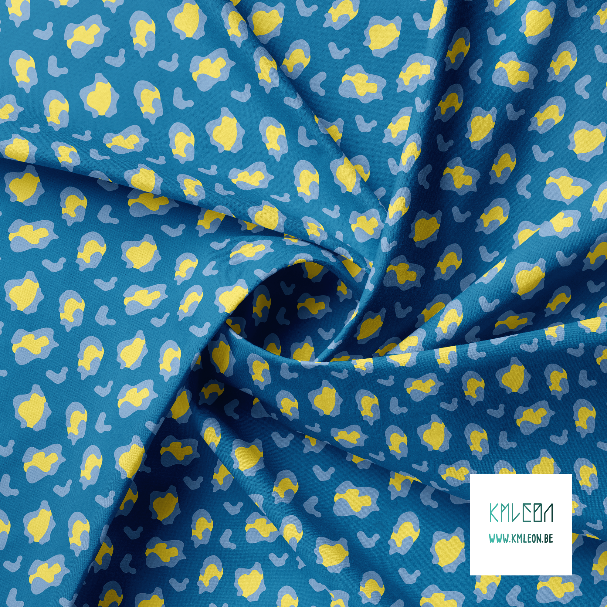 Yellow and blue leopard print fabric