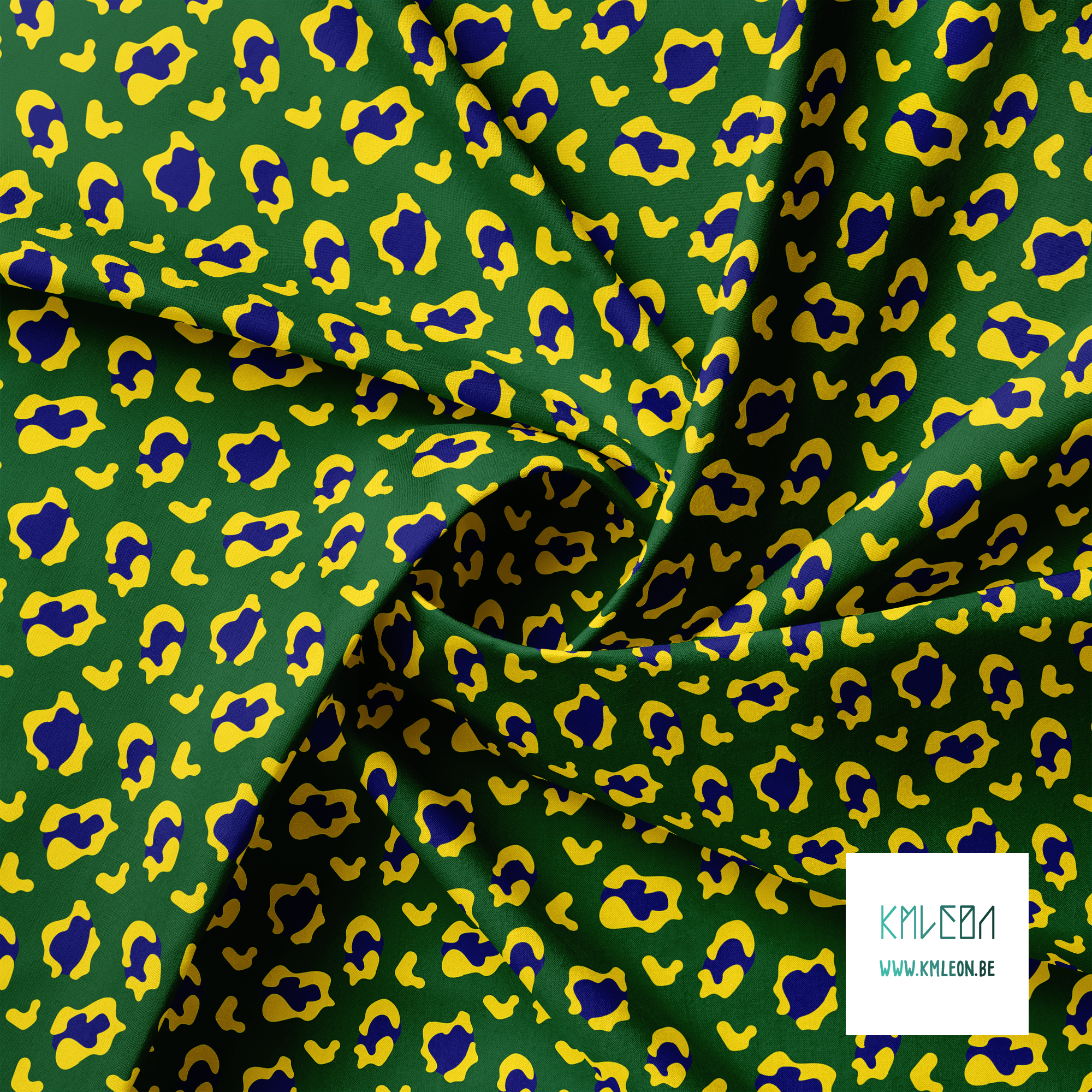 Yellow and blue leopard print fabric