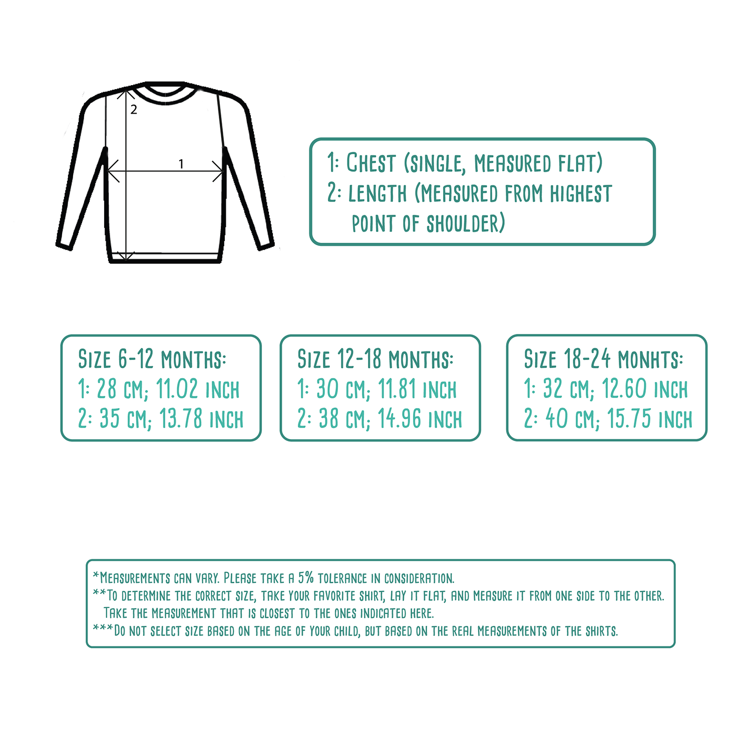 Size table for baby or toddler sweaters by KMLeon.